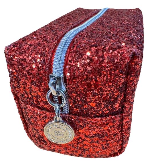 Bath and Body Works Makeup Beauty Bag Cosmetic Coin Purse Clutch Red Glitter bag - Picture 1 of 3